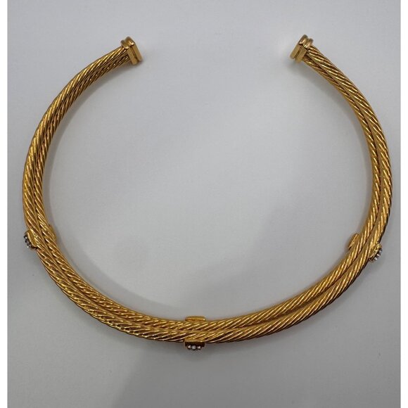 Gold Tone Cable Collar Necklace Rhinestone Accents Designer Style Statement - Picture 6 of 11